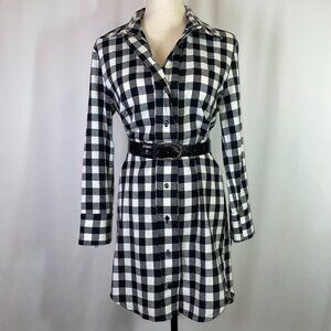 Lumberjill Flannel Shirtdress Size M Black White Gingham Plaid Long Sleeves